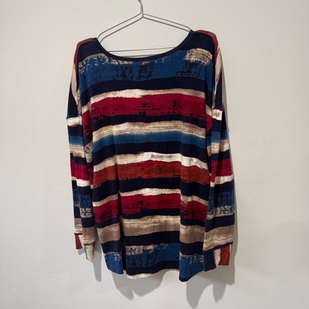 Westbound Woman 3X Striped Long Sleeve Top Red Blue Beige - Picture 2 of 7